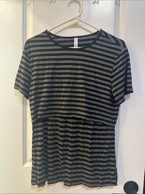 Striped Black & Gray Maternity/Nursing Top